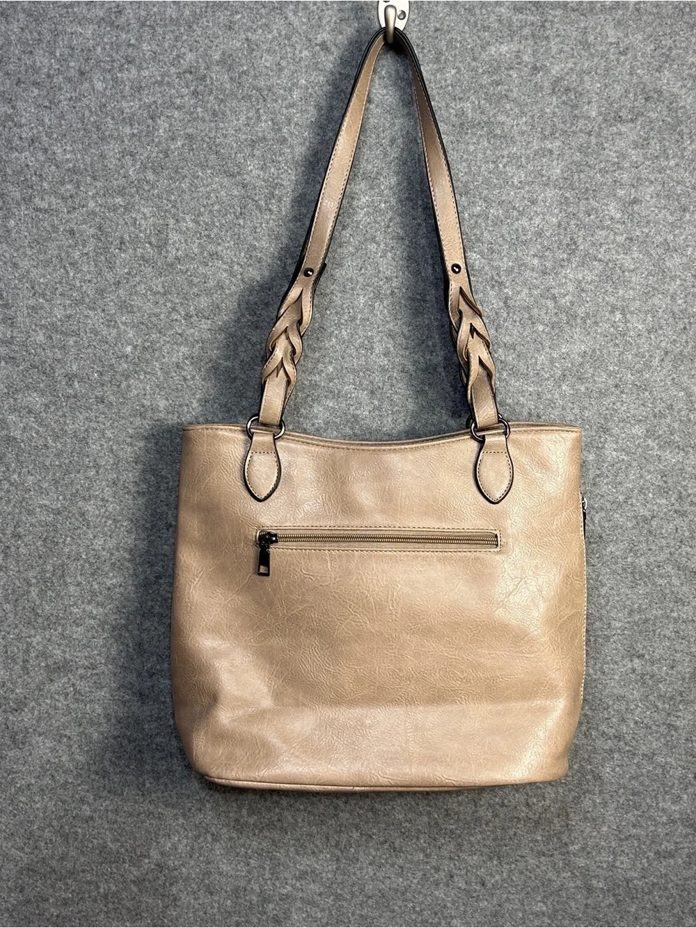 Sam & Hadley Taupe Vegan Leather Hobo Bag Purse Tassel Braided Western BohoChic